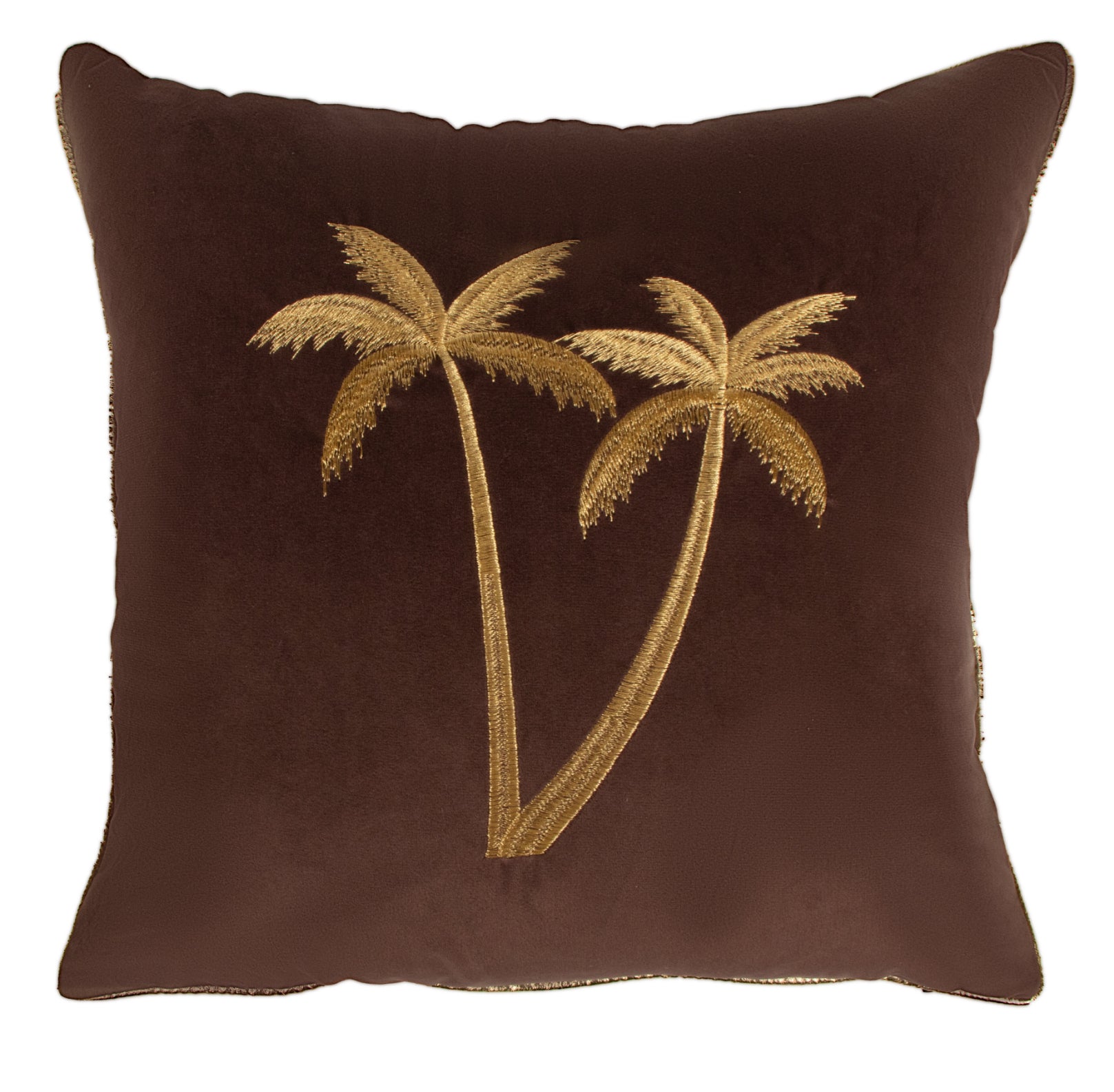 Malini Gold Emb Palms On Choc Square Cushion 45x45